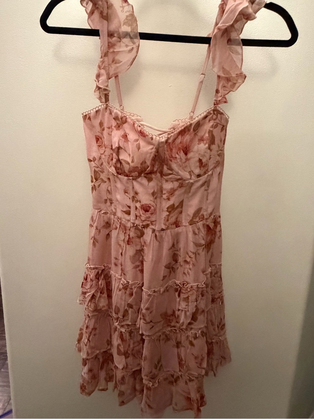 Altar'd State Dusty Pink Floral Dress with Lace Trim
